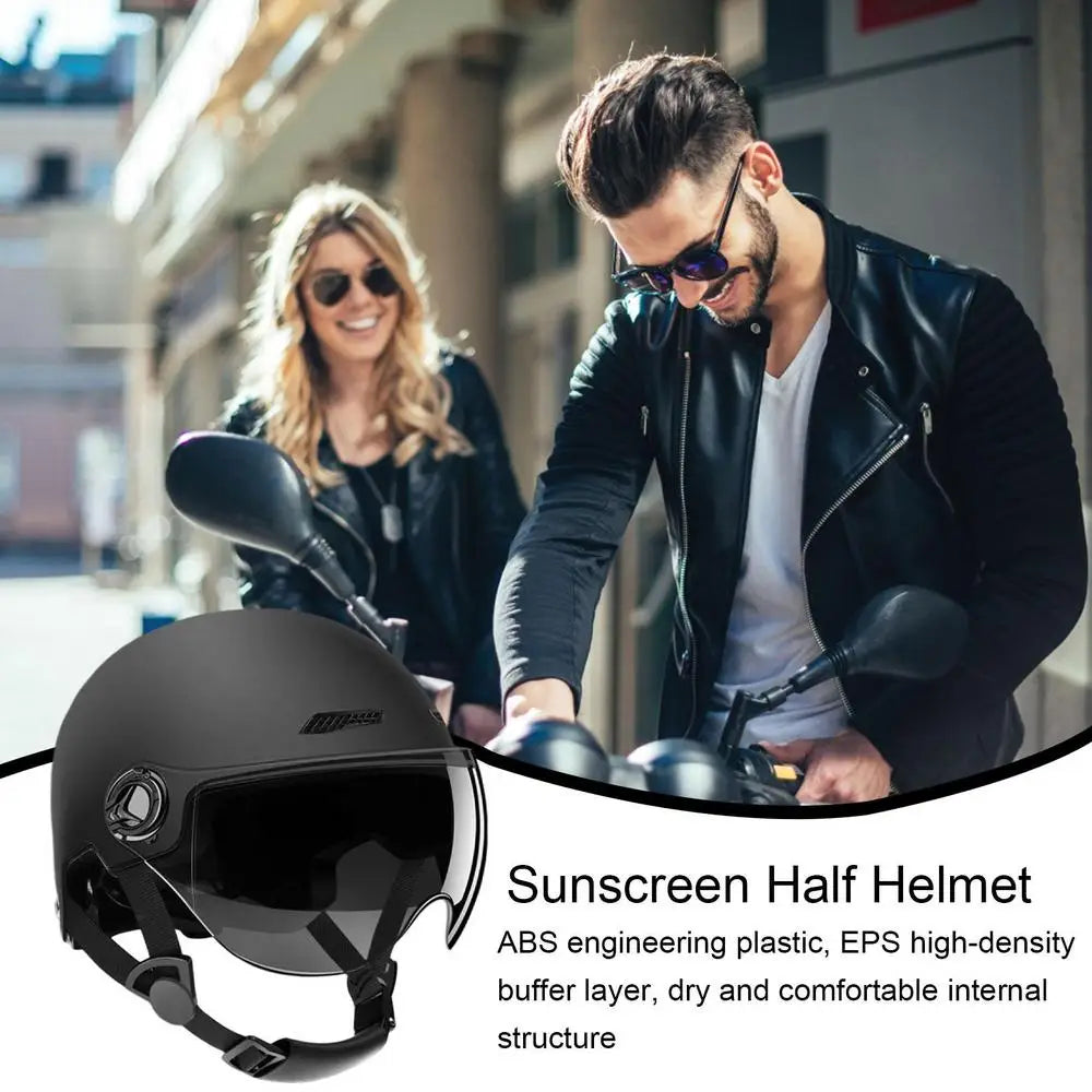 Electric Motorcycle Open-Face Helmet with Goggles – Anti-UV Safety Cap for Men & Women
