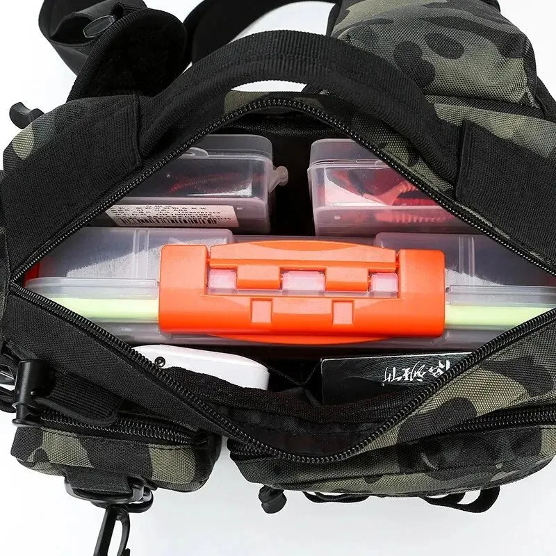 Fishing Tackle Backpack with Rod Holder – Sling Shoulder Gear Bag