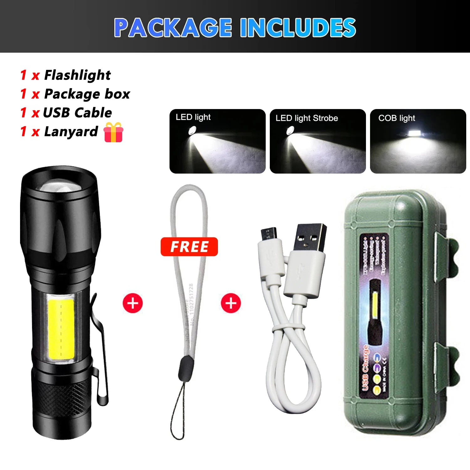 2000LM Tactical LED Flashlight – USB Rechargeable Zoom Torch with Display