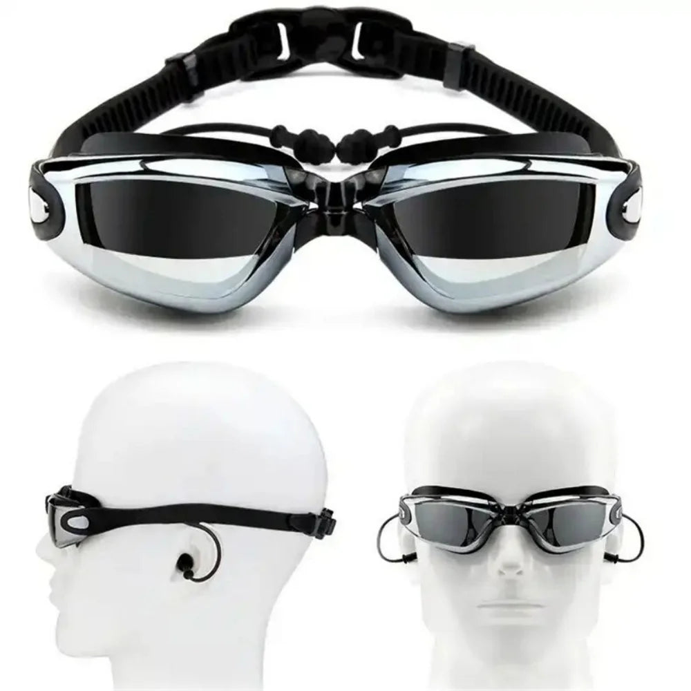 Adult Myopia Swimming Goggles with Earplugs – Anti-Fog HD Electroplated Lens