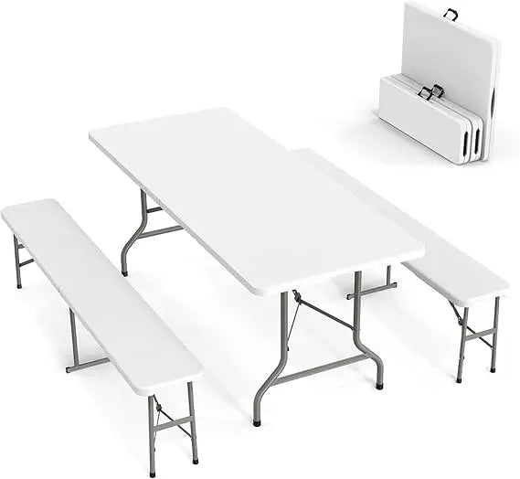 3-Piece Folding Picnic Table Set – 6-Foot Table with 2 Benches