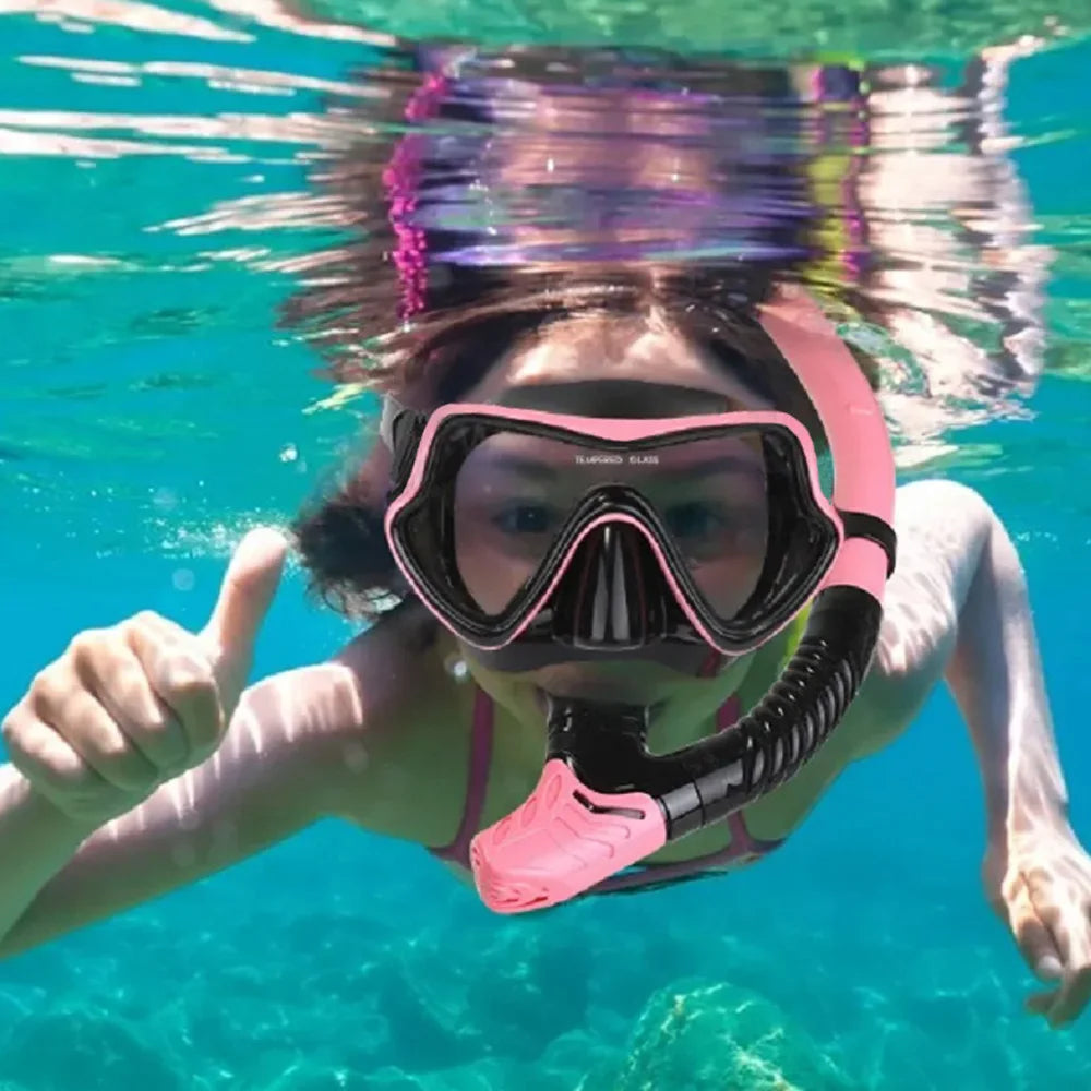 Adult Scuba Diving Mask & Snorkel Set – Tempered Glass Panoramic View