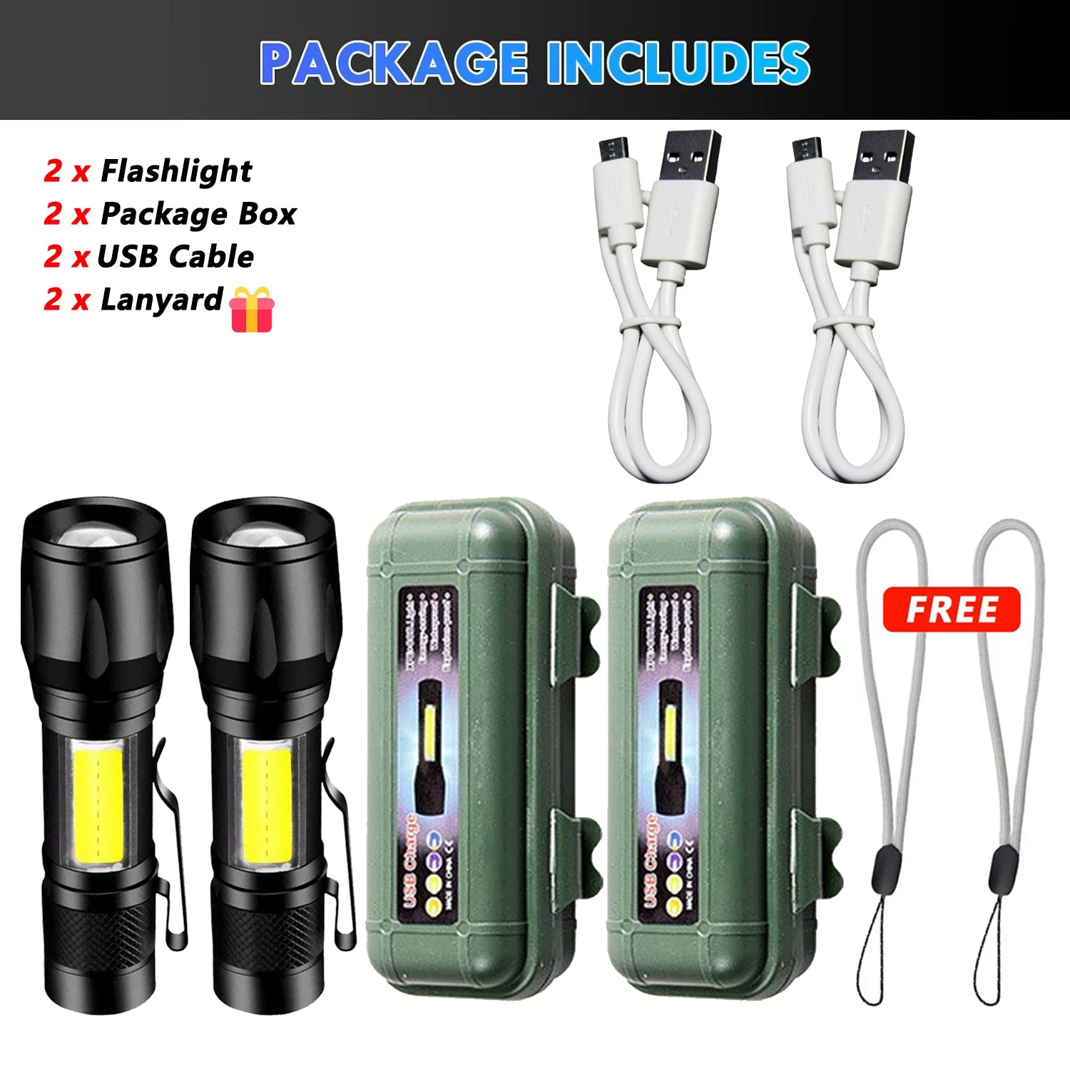 2000LM Tactical LED Flashlight – USB Rechargeable Zoom Torch with Display