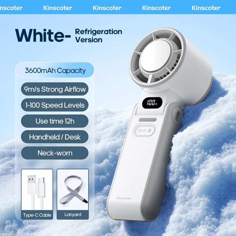 KINSCOTER Mini Portable Handheld Fan – Foldable, Rechargeable, Turbo Cooling