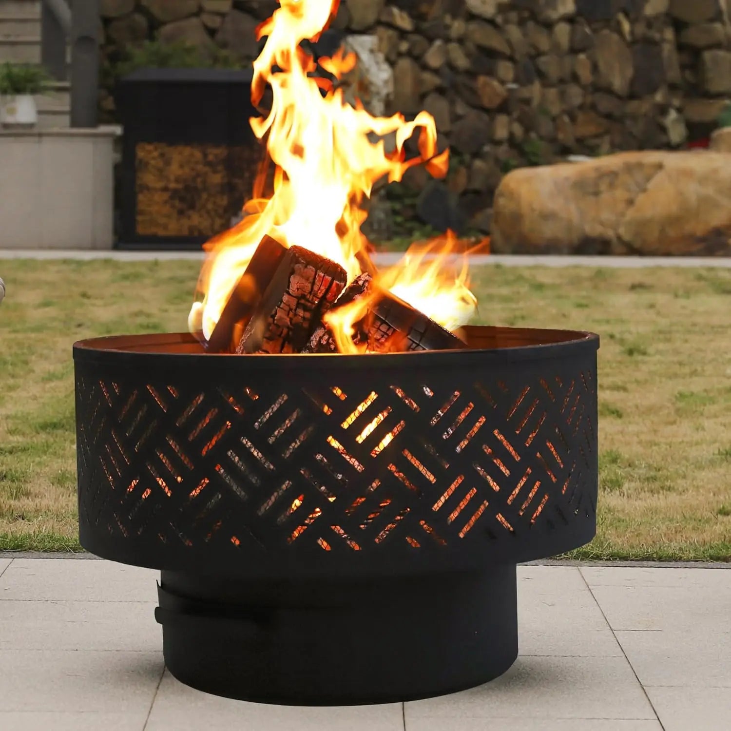 26" Wood Burning Fire Pit Table with Grill, Lid & Waterproof Cover