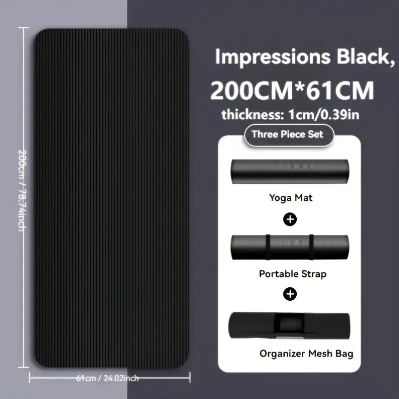 Thick Non-Slip Black Yoga Mat – Durable NBR Rubber