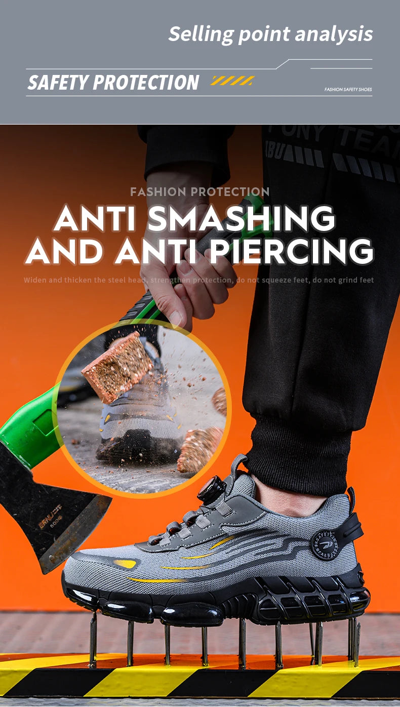 Men’s Safety Work Shoes – Anti-Smash, Anti-Puncture with Rotating Buckle