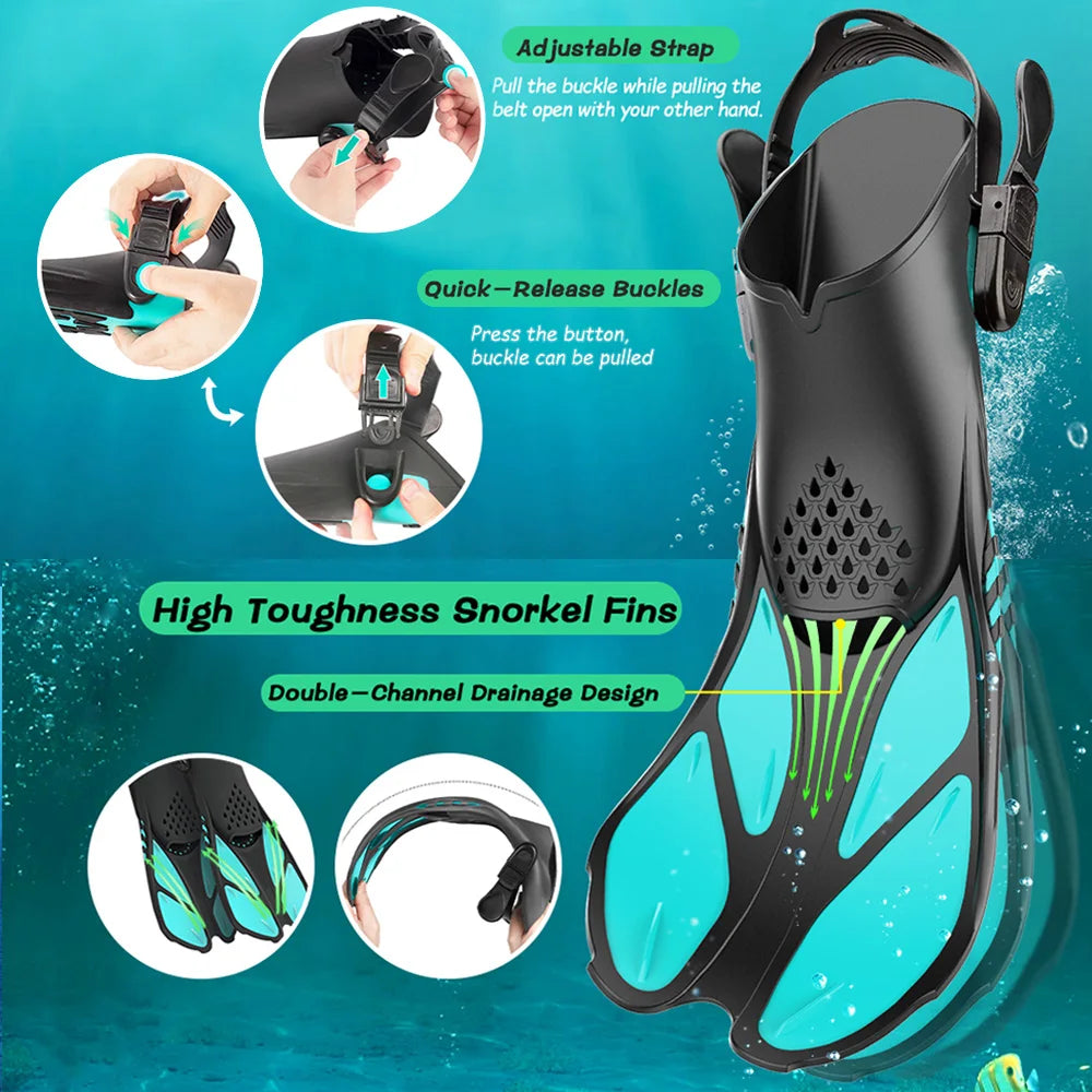 Adjustable Silicone Snorkel Fins – Open Heel Flippers