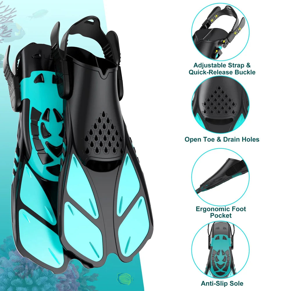 Adjustable Silicone Snorkel Fins – Open Heel Flippers