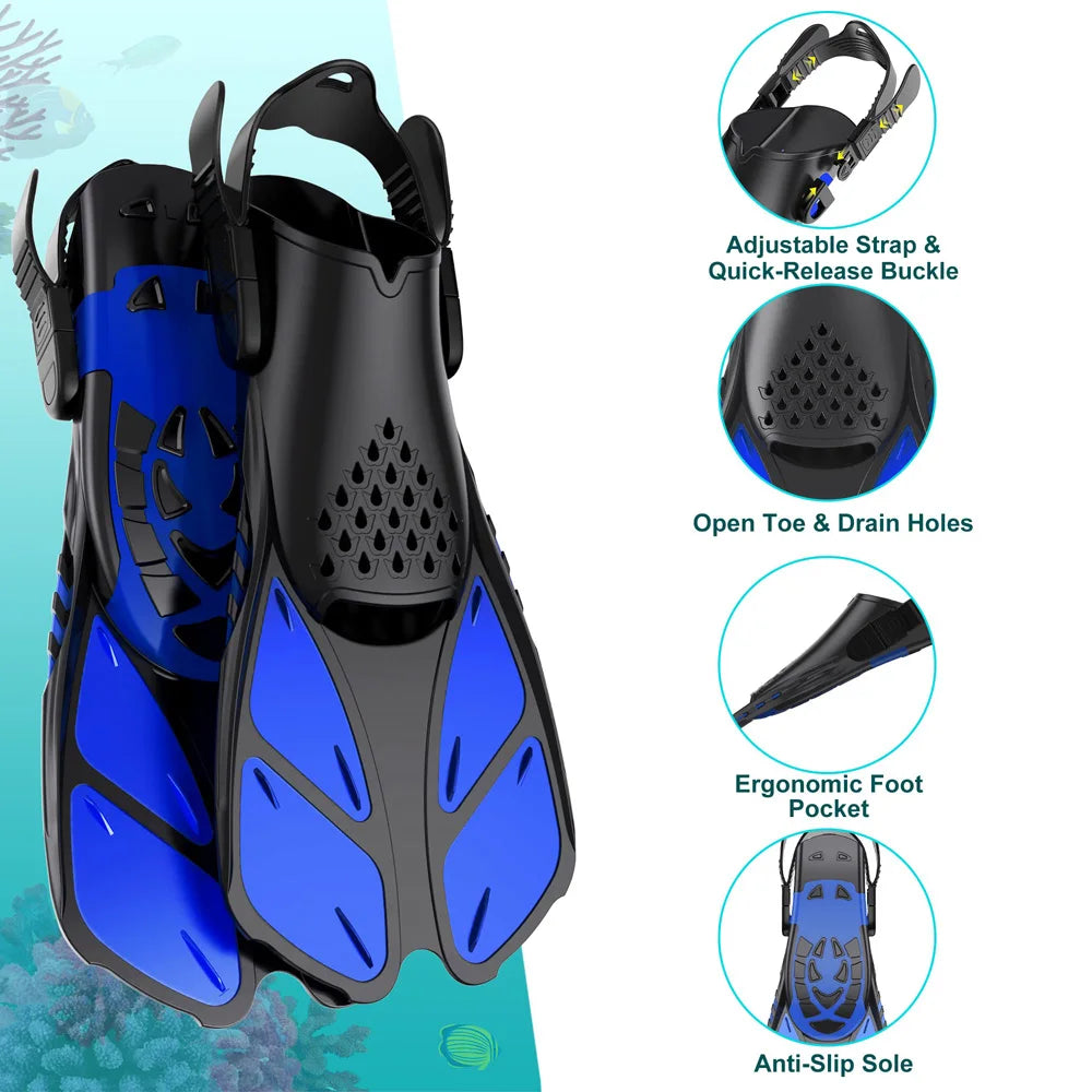 Adjustable Silicone Snorkel Fins – Open Heel Flippers