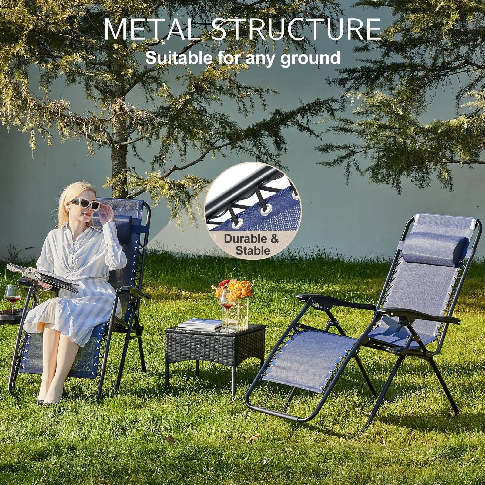 JHK Set of 2 Zero Gravity Recliner Chairs – Outdoor Lounge with Cup Holders & Adjustable Pillow