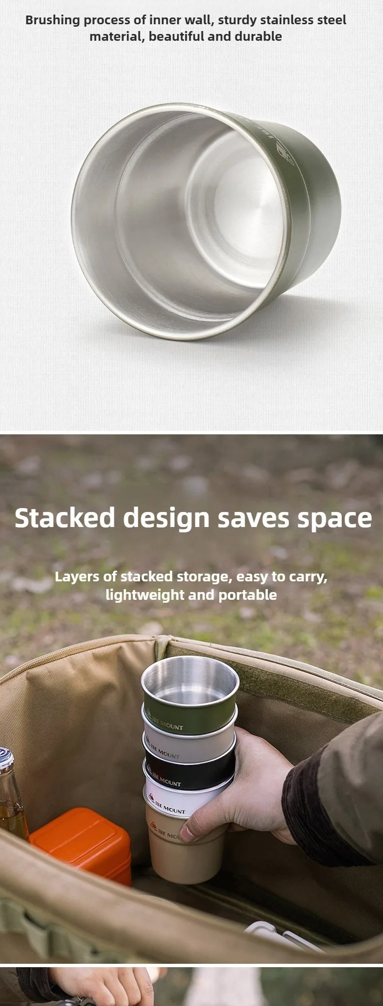 ISE MOUNT Stainless Steel Camping Cup with Storage Bag