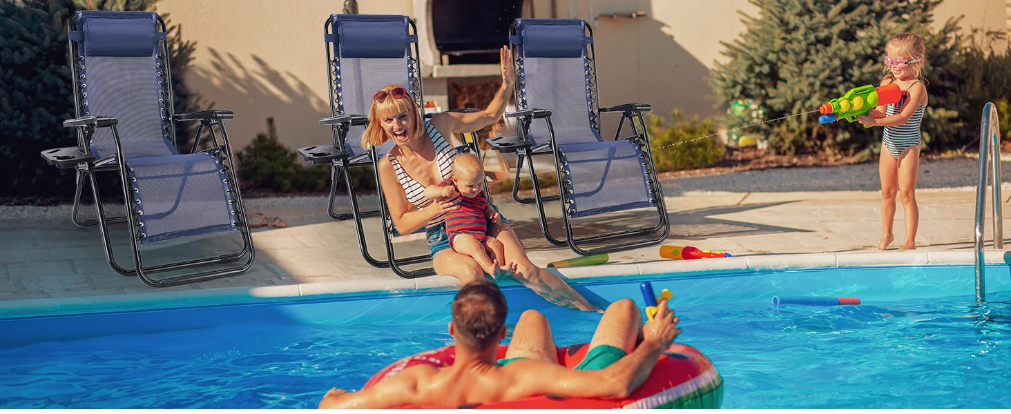 JHK Set of 2 Zero Gravity Recliner Chairs – Outdoor Lounge with Cup Holders & Adjustable Pillow