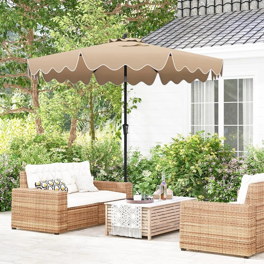 9Ft 2-Tier Patio Umbrella with Crank & Tilt – Scalloped Sun Shade Outdoor Canopy