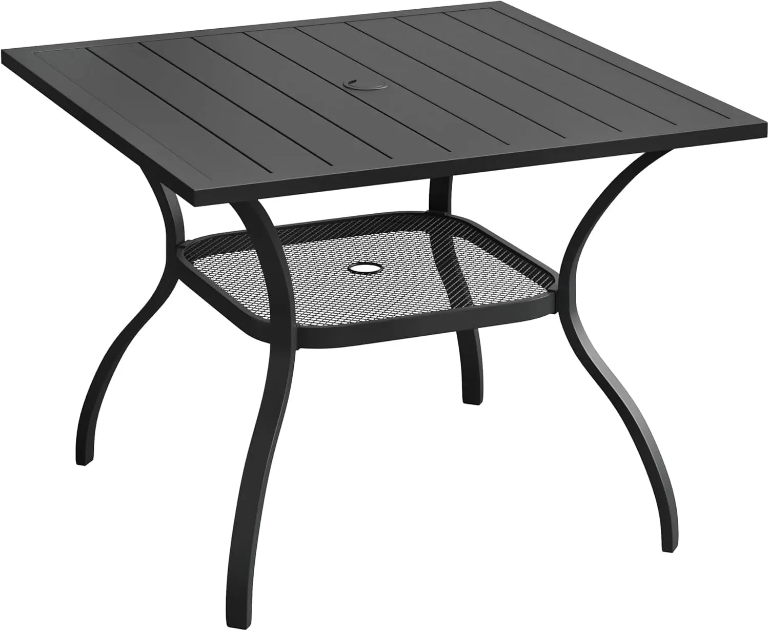 Square Outdoor Patio Dining Table with Wood-Like Top – Weather-Resistant Metal Frame