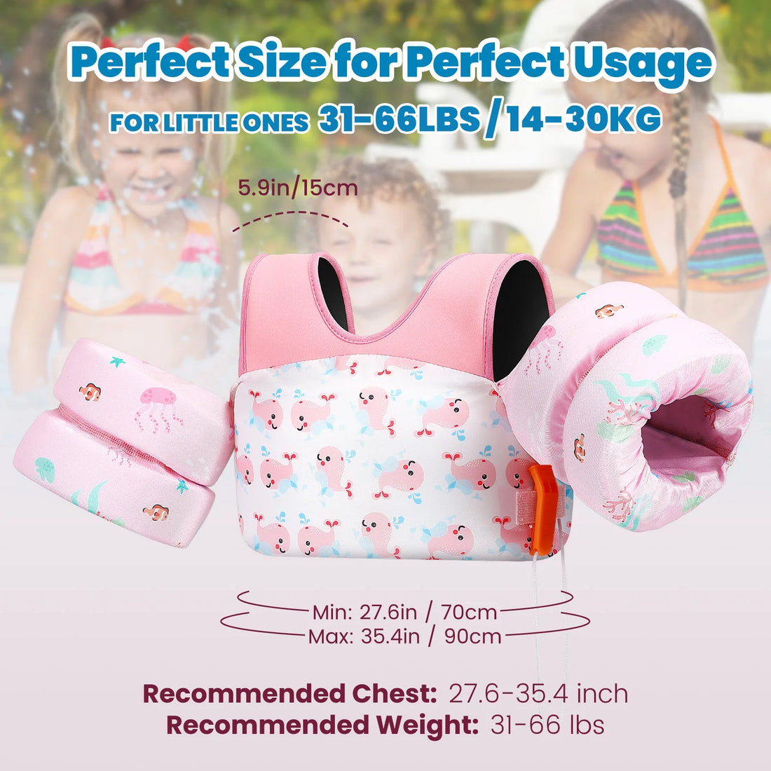 Children’s Swim Life Vest with Arm Floats & Whistle
