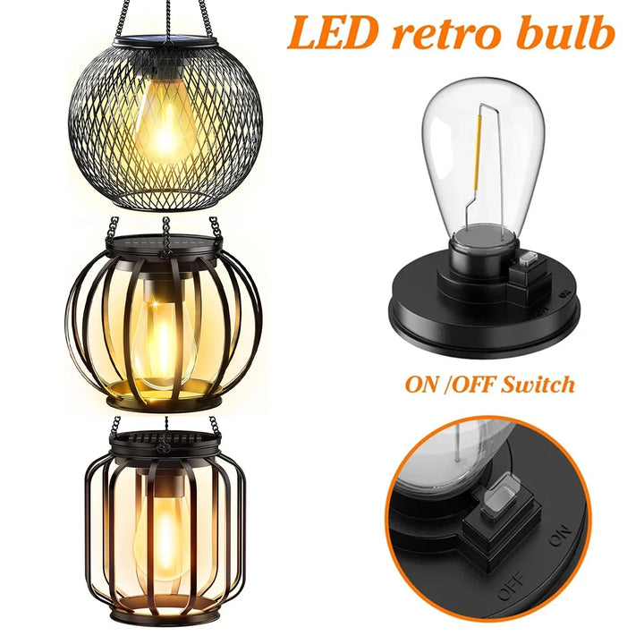 Solar LED Garden Lantern – 3000K Warm Light, Daylight Sensor, Waterproof Iron-Art with Durable Hanging Chain