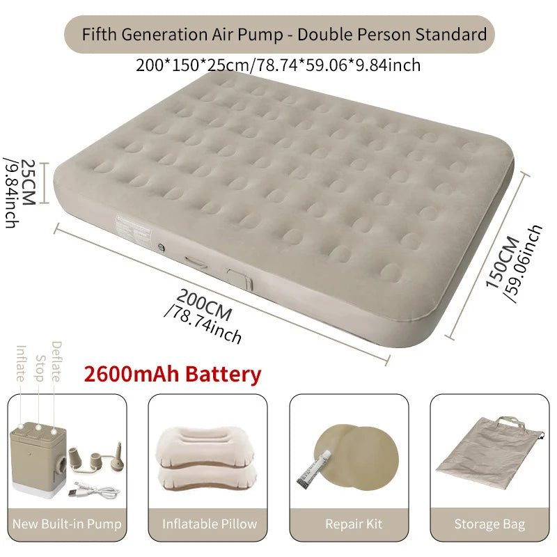 Luxury 2-Person Inflatable Camping Mattress – Thick PVC Bed with Built-in Pump
